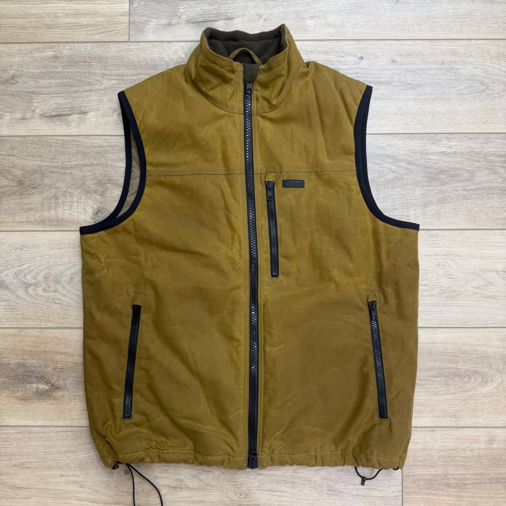 Filson Tin Cloth Primaloft Vest Mens Large Dark Tan Waxed Cotton Insulated Gorp